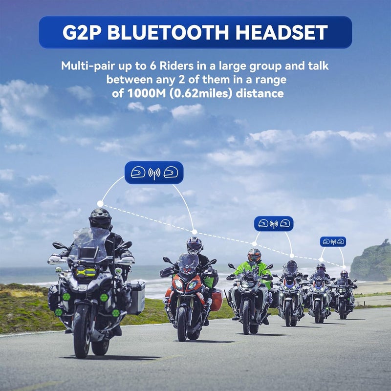 LEXIN G2P Motorcycle Helmet Bluetooth Headset, Group Intercom Communication Systems, FM Radio/ 6 Shells/Universal Pairing/Private Talk/Noise Cancellation, Fit for Snowmobile/ATV, 2 Pack - Image 2